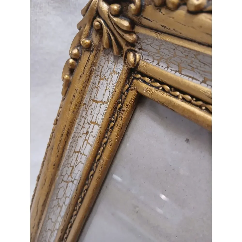 Ornate Mediterranean Wood Glass 9.5x7.5 Picture Frame Carved Gold Beige Italian‎